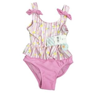 NWT Mia & Miles Sweet Pink and Yellow Ruffled 2 Piece‎ Bathing Suit Toddler 24M